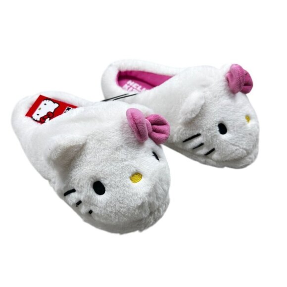 Hello Kitty Shoes - Hello Kitty Slippers Womens Size 9-10 White Pink Bow Plush House Shoes Sanrio